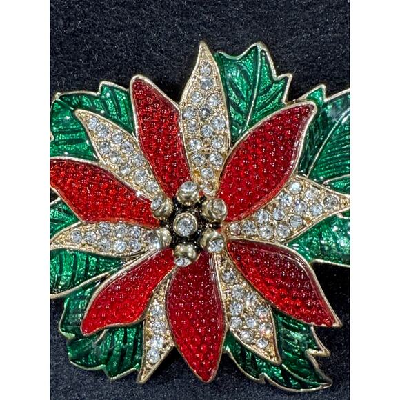 Napier Poinsettia Brooch – Red Enamel & Clear Rhinestones Holiday Pin CP40 - Picture 3 of 4